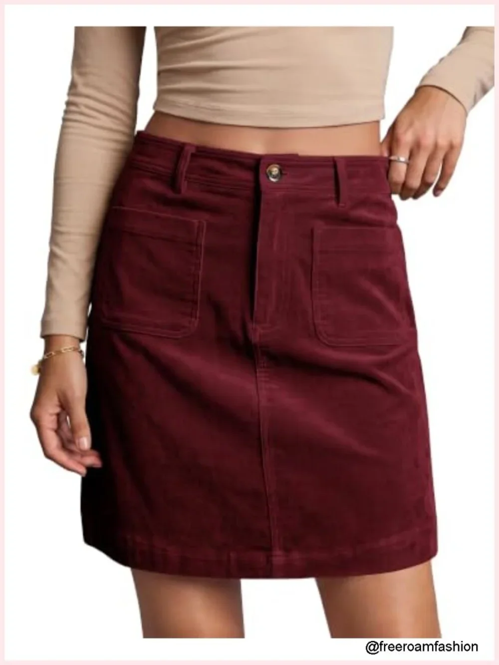 Corduroy Skirts for Women High Waisted A Line Short Skirt with Pockets